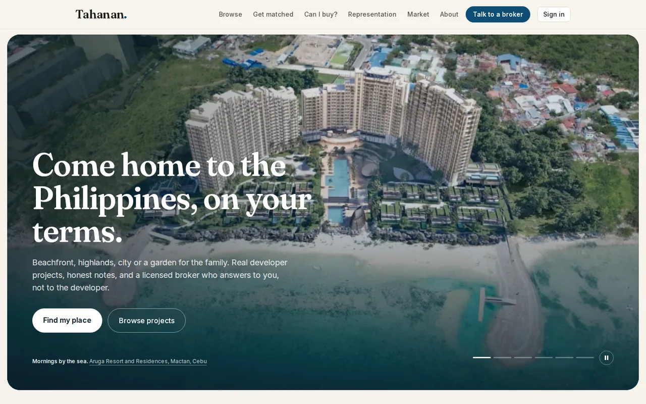The Tahanan home page on a desktop.